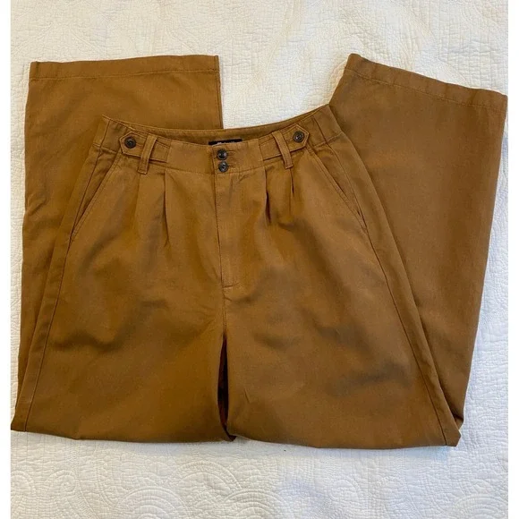 Madewell Harlow Wide Leg Pleated Trousers Brown Linen Blend Size 4 High Rise - Picture 4 of 9